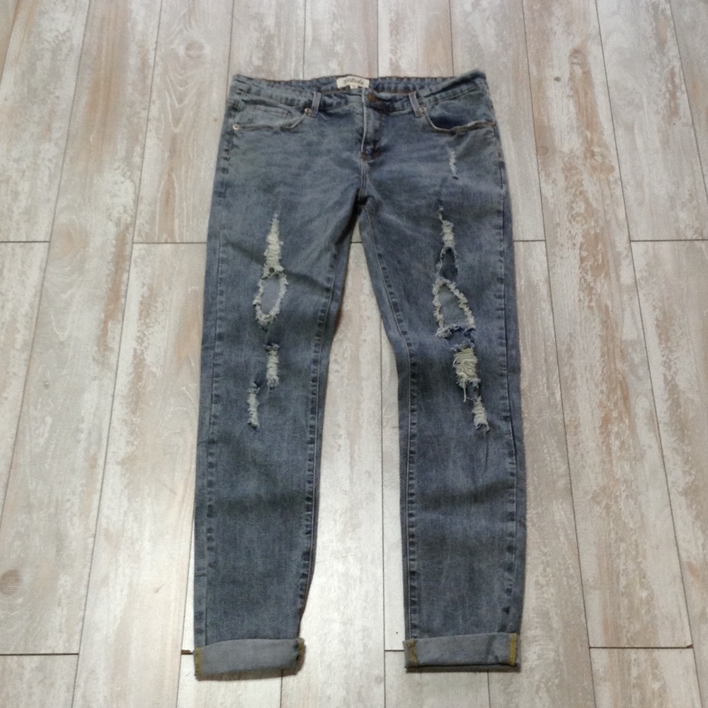 Distressed light wash jeans